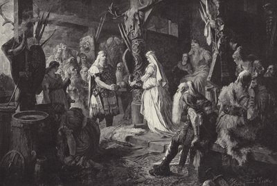Frithjof bei Konig Ring (Frithjof in the hall of King Ring) (エングレーヴィング) 作： Ferdinand Leeke