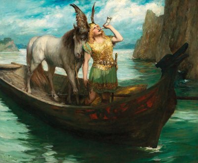 ジークフリートのラインへの旅。神々の黄昏。ジークフリートとしての歌手ヒューバート・ロイアー、1908年。 作： Ferdinand Leeke