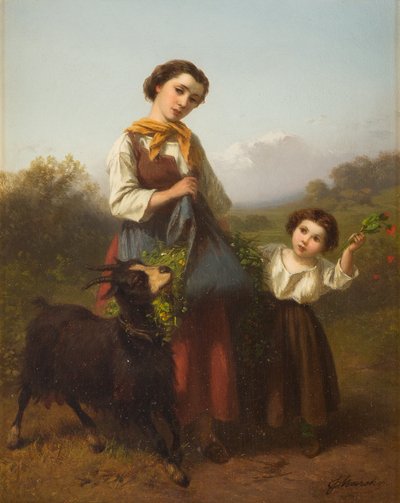 フェルディナント・マローン 子連れの若い羊飼いの女 作： Ferdinand Marohn