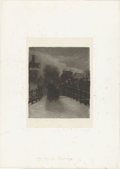 橋の上の子供を持つ老婆 冬の夜 (タイトルのオブジェクト) 作： Ferdinand Oldewelt (signed by artist)