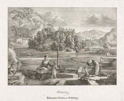ザルツブルクとベルヒテスガーデンの7つのビュー：月曜日：Rosenecker Garden Salzburg、1823。 作： Ferdinand Olivier