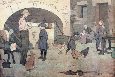 家に帰る、子供の頃の絵本、1900年頃（彫刻） 作： Ferdinand Raffin