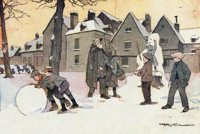 雪、絵本の子供時代、1900年頃（彫刻） 作： Ferdinand Raffin