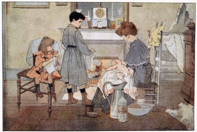赤ちゃんのお風呂、1930年頃（版画） 作： Ferdinand Raffin