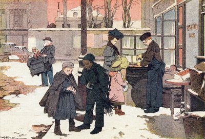 栗の商人、絵本の子供時代、1900年頃（彫刻） 作： Ferdinand Raffin