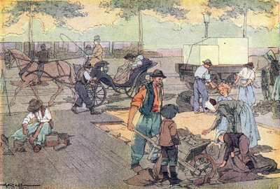 木製の舗装、子供の頃の絵本、1900年頃（彫刻） 作： Ferdinand Raffin