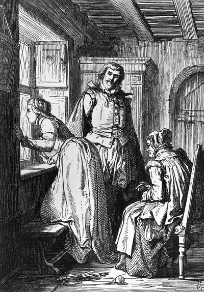 Klaerchen waiting for Egmont, illustration for Egmont, tragedy by Johann Wolfgang von Goethe (1749-1832), woodcut after drawing by Ferdinand Rothbart (1823-1899)   1464596   ja       japanese Successfully Translated  Original: Mural depicting scenes from t 作： Ferdinand Rothbart