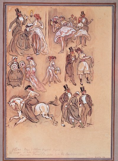 第二のフランス帝国: ダンサー、ライダー、エレガントな紳士のためのファッション プレート (彫刻) 作： Ferdinand Sigismund Bac