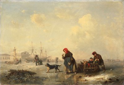 冬のサンクトペテルブルクのネヴァ、1844年 作： Ferdinand Theodor Hildebrandt