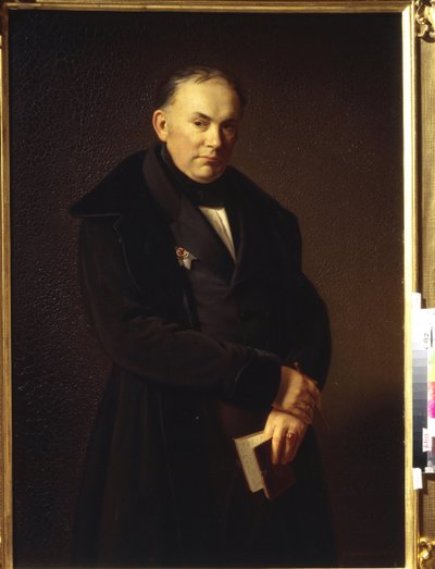 詩人Vasily Andreyevich Zhukovsky（1783-1852）の肖像（詩人V. Zhukovskyの肖像）。 フェルディナント・テオドール・ヒデブラント (1804-1874) の絵画、キャンバスに油彩、1844 年。 ドイツ美術（デュッセルドルフ） 作： Ferdinand Theodor Hildebrandt