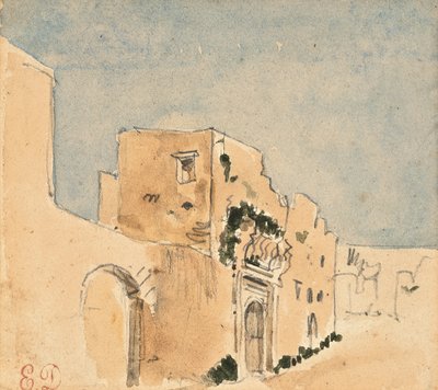 モロッコの建物 (紙に鉛筆と水彩) 作： Ferdinand Victor Eugene Delacroix