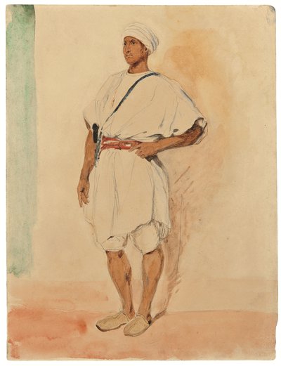 立つモロッコ人 （紙に鉛筆と水彩） 作： Ferdinand Victor Eugene Delacroix