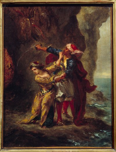 アビドスの婚約者(The Bride of Abydos) Lord Byron (1788-1824) "The Bride of Abydos", song II Strophe XXIII として知られるジョージ・ゴードン・バイロンの著書の挿絵。ウジェーヌ・ドラクロワ（1798-1863）による絵画 作： Ferdinand Victor Eugene Delacroix