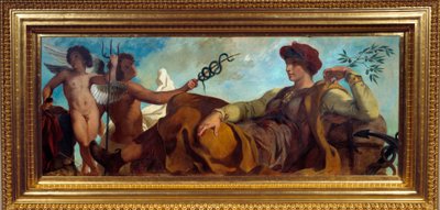 ウジェーヌ・ドラクロワ（1798-1863）の「絵画産業のアレゴリー」。 作： Ferdinand Victor Eugene Delacroix
