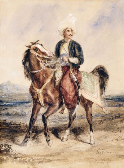 風景の中の乗馬のアラブ戦士、 作： Ferdinand Victor Eugene Delacroix