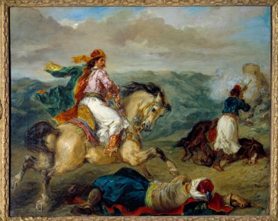 ギリシャでの戦争のエピソード。ウジェーヌ・ドラクロワ（1798-1863）の絵画 作： Ferdinand Victor Eugene Delacroix