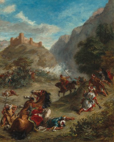 山で小競り合いをするアラブ人 作： Ferdinand Victor Eugene Delacroix