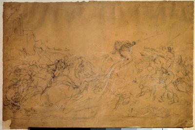 サーモン紙に描かれた戦闘シーンのドローイング ウジェーヌ・ドラクロワ（1798-1863） 19世紀 日0.30×0.45メートル パリ、ルーヴル美術館 作： Ferdinand Victor Eugene Delacroix