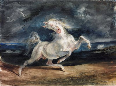 Cheval effraye par la foudre - 雷に怯えた馬 - ユージーン・ドラクロワ (1798-1863) - 1825-1829 - 水彩、グワッシュ、紙 - 23,6x32 - Szepmuveszeti Muzeum、ブダペスト 作： Ferdinand Victor Eugene Delacroix