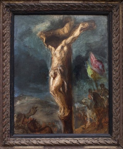 磔にされるウジェーヌ・ドラクロワ（1798-1863）による絵画、木に油彩 作： Ferdinand Victor Eugene Delacroix