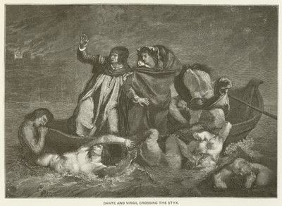 スティクスを横断するダンテとヴァージル 作： Ferdinand Victor Eugene Delacroix
