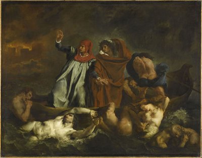 地獄のダンテとヴァージル。ダンテのバーク、1822年。 作： Ferdinand Victor Eugene Delacroix