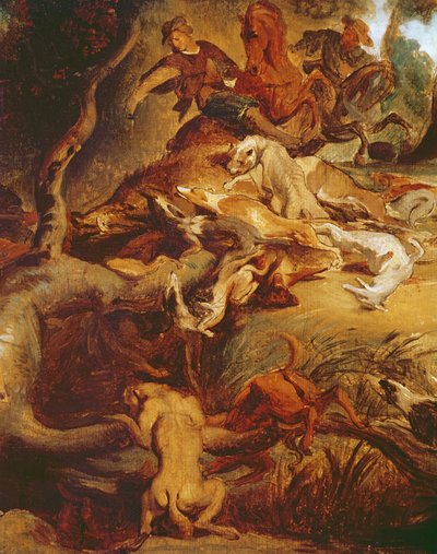 野生のイノシシ狩りの詳細、ルーベンスの絵の後、1840-50年頃（203232を参照） 作： Ferdinand Victor Eugene Delacroix