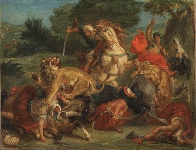 ライオン狩り。 1855 作： Ferdinand Victor Eugene Delacroix