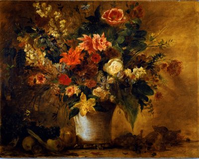 花と果物 グレスの花瓶に入った花のブーケウジェーヌ・ドラクロワ（1798-1863）による絵画 1843年 約 Sun.74x93 cm ウィーン美術史博物館、ノイエギャラリー 作： Ferdinand Victor Eugene Delacroix
