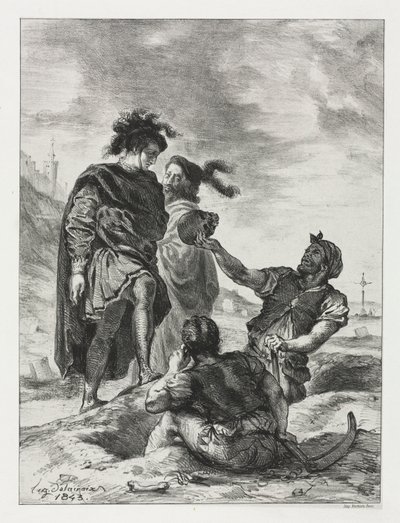 ハムレット：ハムレットとホレイショと墓掘り、1843年。 作： Ferdinand Victor Eugene Delacroix