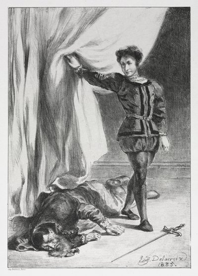 ハムレット：ハムレットとポロニウスの死体、1835年。 作： Ferdinand Victor Eugene Delacroix