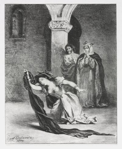 ハムレット：オフィーリアの聖歌、1834年。 作： Ferdinand Victor Eugene Delacroix