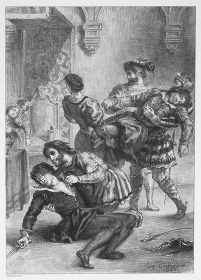 ハムレット：ハムレットの死、1843年。 作： Ferdinand Victor Eugene Delacroix