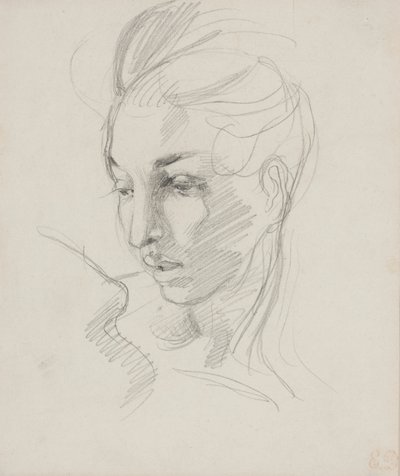 自由の頭（紙に黒鉛鉛筆） 作： Ferdinand Victor Eugene Delacroix