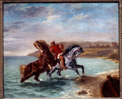 海から出てくる馬たちウジェーヌ・ドラクロワ（1798-1863）の絵画 作： Ferdinand Victor Eugene Delacroix