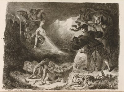 ゲーテのファウストへの挿絵、1828 作： Ferdinand Victor Eugene Delacroix