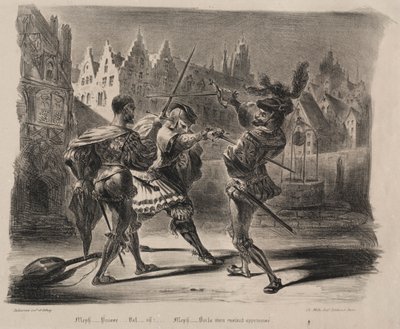 ファウストの挿絵：ファウストとバレンティンの決闘、1828年。 作： Ferdinand Victor Eugene Delacroix