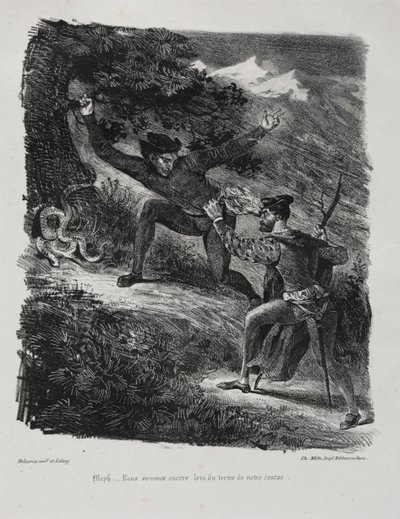 ファウストの挿絵：ハーツ山脈のファウストとメフィストフェレス、1828年。 作： Ferdinand Victor Eugene Delacroix