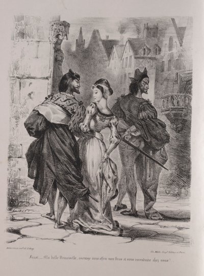 ファウストのイラスト：ファウストはマルグリット、1828年を魅了しようとします。 作： Ferdinand Victor Eugene Delacroix
