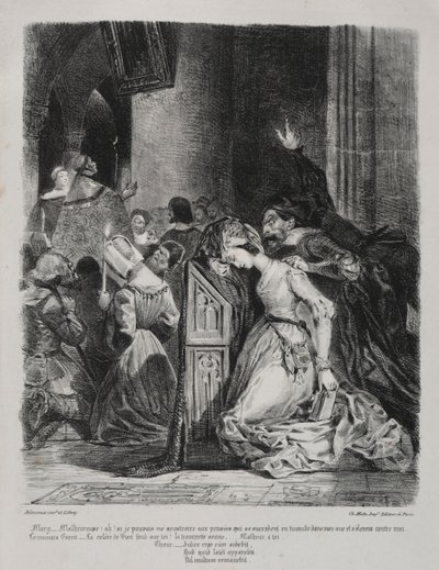 ファウストのイラスト：教会のマルグリット、1828年。 作： Ferdinand Victor Eugene Delacroix