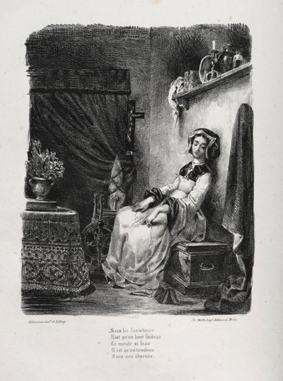 ファウストのイラスト：ホイール付きマルグリット、1828。 作： Ferdinand Victor Eugene Delacroix
