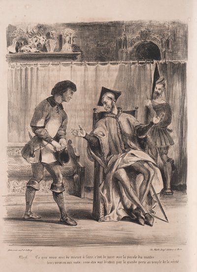 ファウストのイラスト：メフィストフェレは1828年に男子生徒を迎えます。 作： Ferdinand Victor Eugene Delacroix