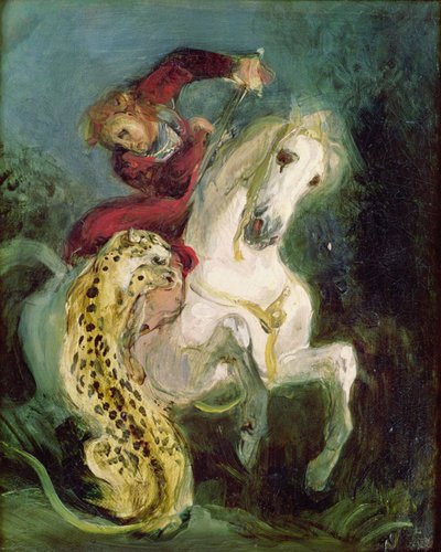 ジャガーが騎士を攻撃、1855年頃 作： Ferdinand Victor Eugene Delacroix