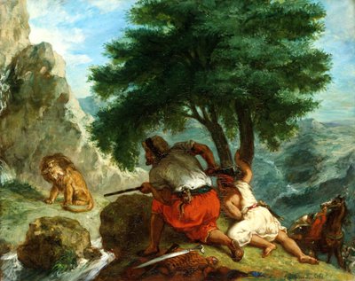 モロッコのライオン狩り、1854 作： Ferdinand Victor Eugene Delacroix