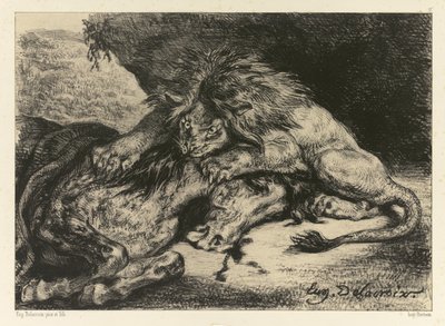 馬をむさぼり食うライオン、1844年 作： Ferdinand Victor Eugene Delacroix