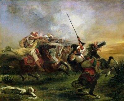 1832年の軍事行動におけるモロッコの騎手 作： Ferdinand Victor Eugene Delacroix