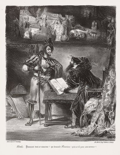 MéphistophélèsapparaîssantàFaust（メフィストはファウストのように見える）。 1828 作： Ferdinand Victor Eugene Delacroix