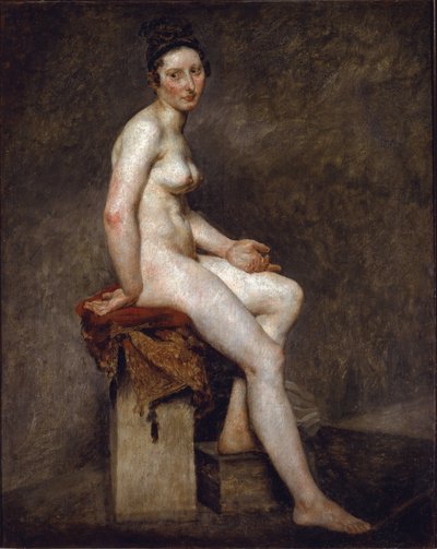 裸で座って「Miss Rose」と言う - キャンバスに油絵 作： Ferdinand Victor Eugene Delacroix