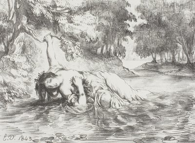 オフィーリアの死、1843年 作： Ferdinand Victor Eugene Delacroix