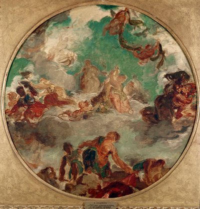 平和は人を慰め、豊かさを取り戻すためにやってきた ウジェーヌ・ドラクロワ（1798-1863）による絵画 1849-1854年 直径78cm パリ、カルナヴァレ美術館 作： Ferdinand Victor Eugene Delacroix
